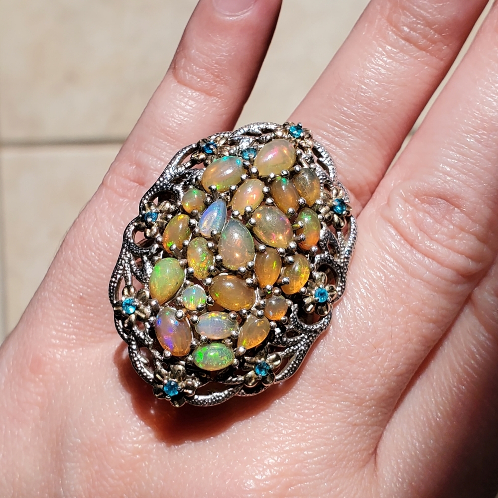 Vintage Guiseppe Perez Cluster Opal Silver Ring 10